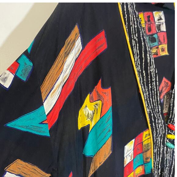 Vintage In Group Ltd 80s 90s Colorful Abstract Wearable Art Blouse Sz 14 / L - Picture 8 of 12
